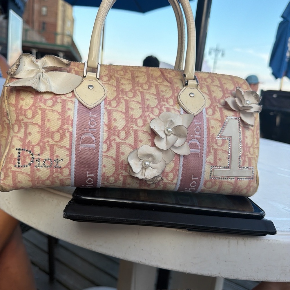 Dior Pink Floral Jacquard Bowling Bag